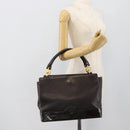 VERSACE Hand Bag Leather Brown Gold Tone Auth BA14561-21
