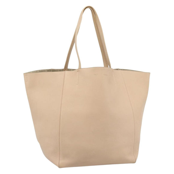 CELINE Tote Bag Leather Beige Auth BA14562A