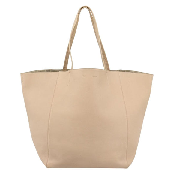 CELINE Tote Bag Leather Beige Auth BA14562A