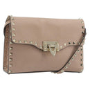 VALENTINO Studs Shoulder Bag Leather Pink Gold Tone Auth BA14563-1