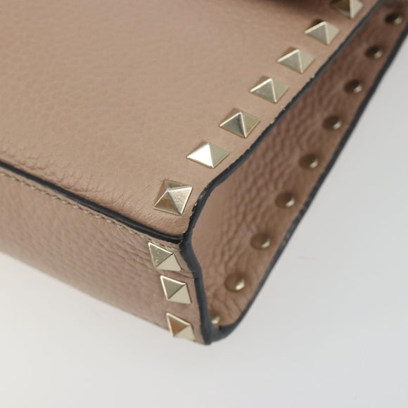VALENTINO Studs Shoulder Bag Leather Pink Gold Tone Auth BA14563