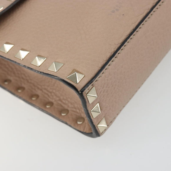 VALENTINO Studs Shoulder Bag Leather Pink Gold Tone Auth BA14563