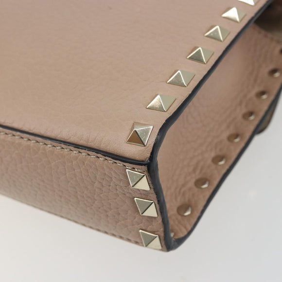 VALENTINO Studs Shoulder Bag Leather Pink Gold Tone Auth BA14563