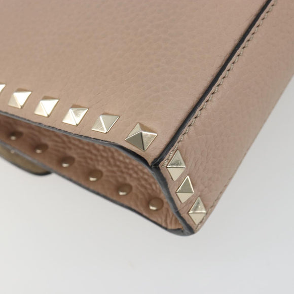 VALENTINO Studs Shoulder Bag Leather Pink Gold Tone Auth BA14563