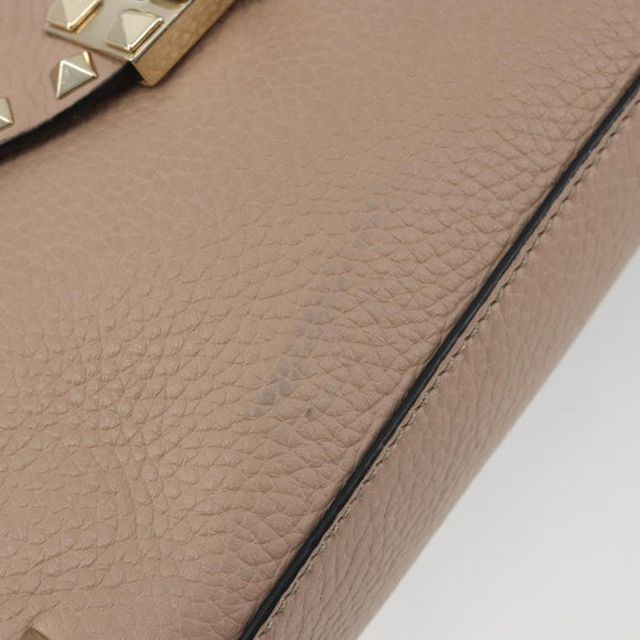 VALENTINO Studs Shoulder Bag Leather Pink Gold Tone Auth BA14563
