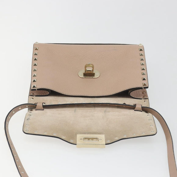 VALENTINO Studs Shoulder Bag Leather Pink Gold Tone Auth BA14563