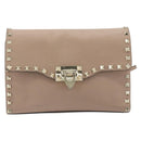 VALENTINO Studs Shoulder Bag Leather Pink Gold Tone Auth BA14563-13