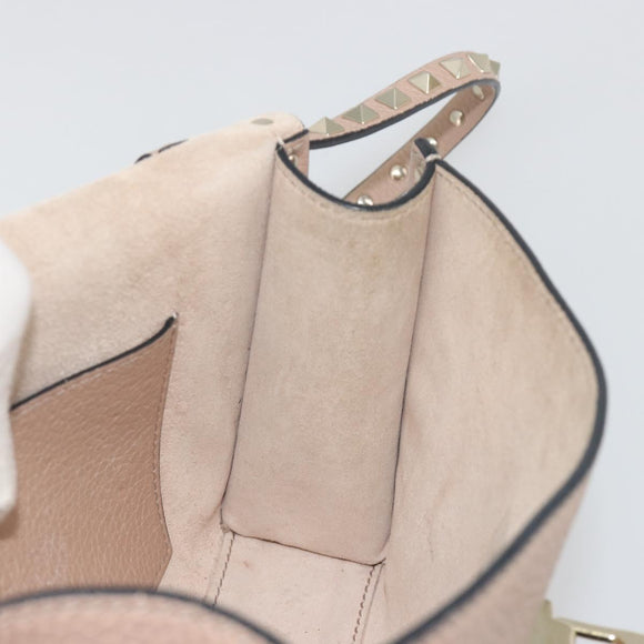 VALENTINO Studs Shoulder Bag Leather Pink Gold Tone Auth BA14563