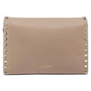 VALENTINO Studs Shoulder Bag Leather Pink Gold Tone Auth BA14563-2
