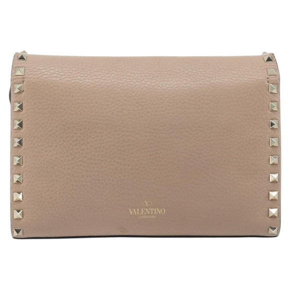 VALENTINO Studs Shoulder Bag Leather Pink Gold Tone Auth BA14563