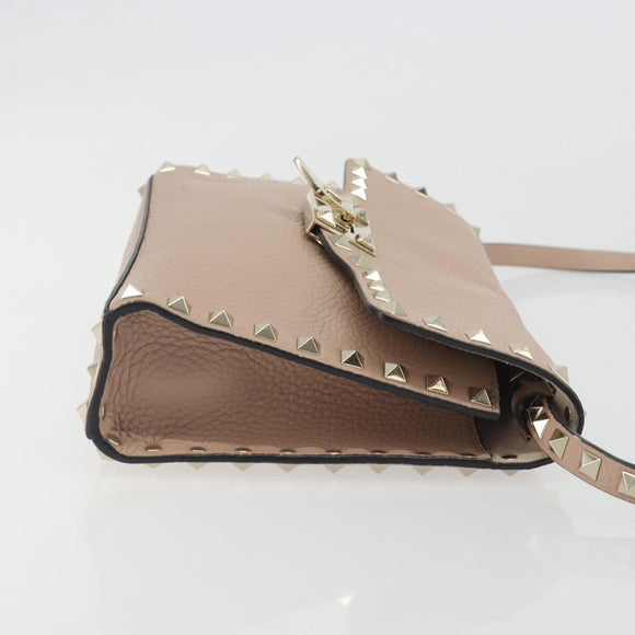 VALENTINO Studs Shoulder Bag Leather Pink Gold Tone Auth BA14563