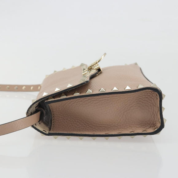 VALENTINO Studs Shoulder Bag Leather Pink Gold Tone Auth BA14563