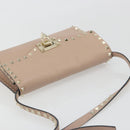 VALENTINO Studs Shoulder Bag Leather Pink Gold Tone Auth BA14563-6