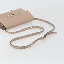 VALENTINO Studs Shoulder Bag Leather Pink Gold Tone Auth BA14563-7