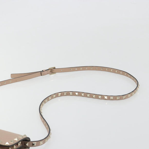 VALENTINO Studs Shoulder Bag Leather Pink Gold Tone Auth BA14563