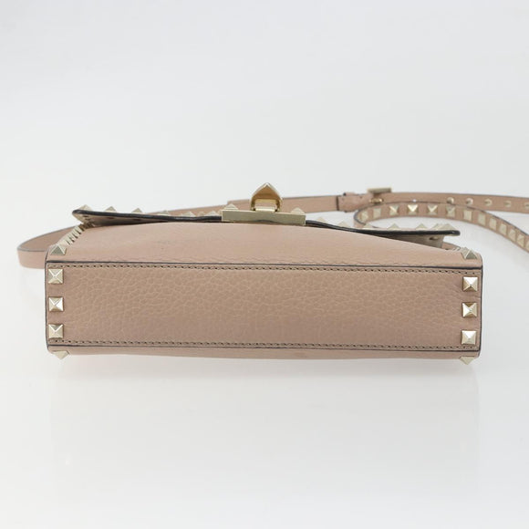 VALENTINO Studs Shoulder Bag Leather Pink Gold Tone Auth BA14563