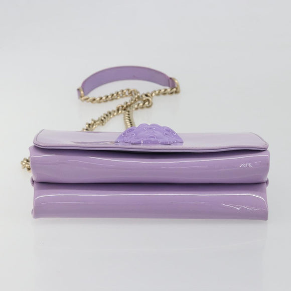 VERSACE Medusa Chain Shoulder Bag Patent Purple Gold Tone Auth BA14565A