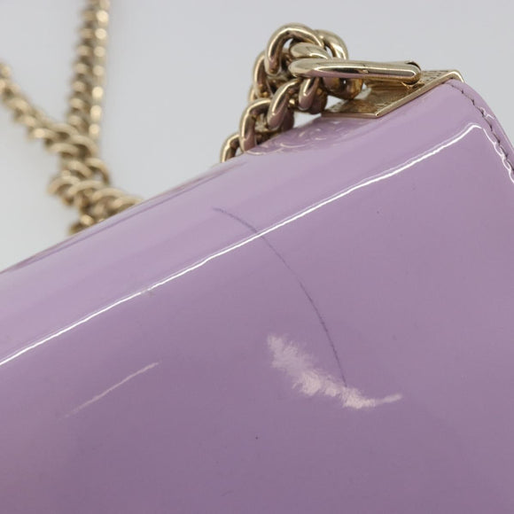 VERSACE Medusa Chain Shoulder Bag Patent Purple Gold Tone Auth BA14565A