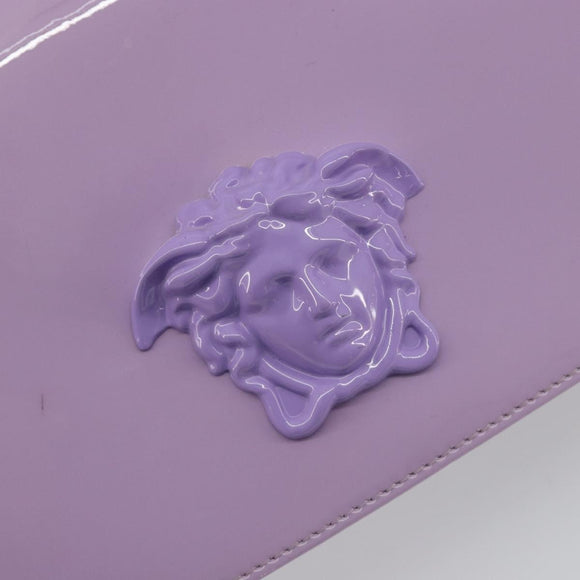 VERSACE Medusa Chain Shoulder Bag Patent Purple Gold Tone Auth BA14565A