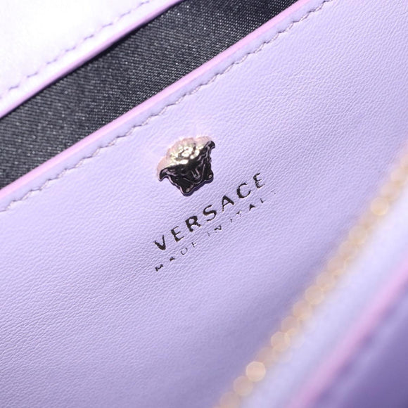 VERSACE Medusa Chain Shoulder Bag Patent Purple Gold Tone Auth BA14565A