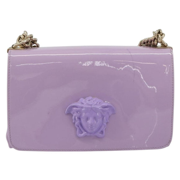 VERSACE Medusa Chain Shoulder Bag Patent Purple Gold Tone Auth BA14565A