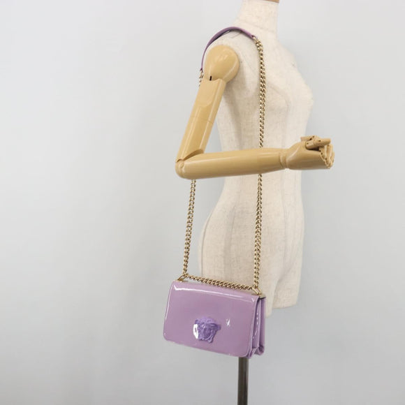 VERSACE Medusa Chain Shoulder Bag Patent Purple Gold Tone Auth BA14565A