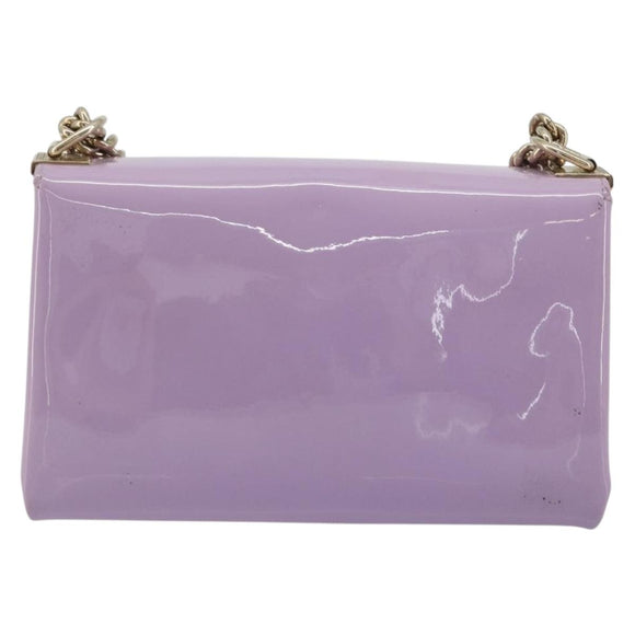 VERSACE Medusa Chain Shoulder Bag Patent Purple Gold Tone Auth BA14565A