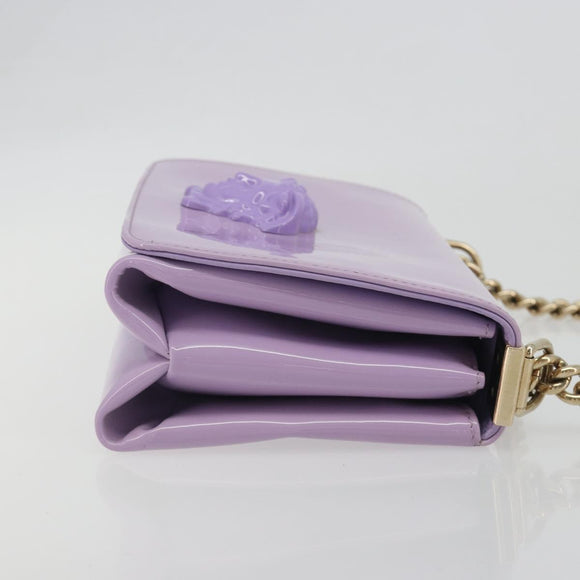 VERSACE Medusa Chain Shoulder Bag Patent Purple Gold Tone Auth BA14565A