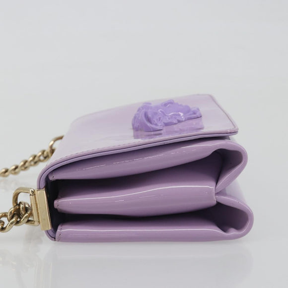 VERSACE Medusa Chain Shoulder Bag Patent Purple Gold Tone Auth BA14565A