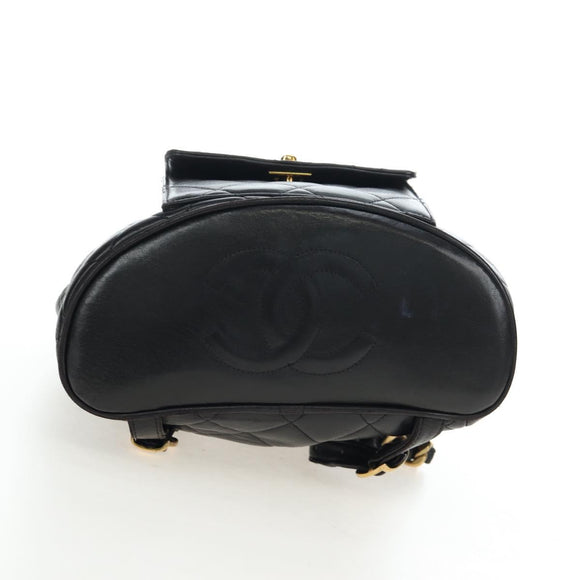 CHANEL Matelasse Chain Backpack Lamb Skin Black Gold Tone CC Auth BA14567M