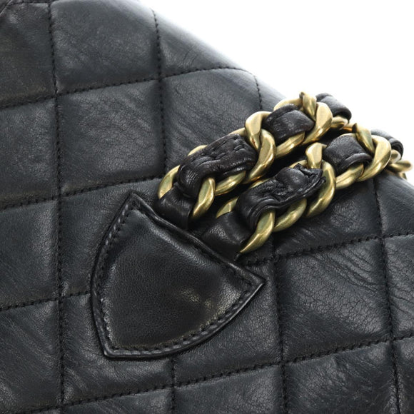 CHANEL Matelasse Chain Backpack Lamb Skin Black Gold Tone CC Auth BA14567M