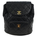 CHANEL Matelasse Chain Backpack Lamb Skin Black Gold Tone CC Auth BA14567M-2