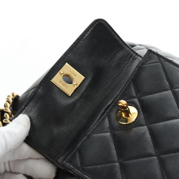 CHANEL Matelasse Chain Backpack Lamb Skin Black Gold Tone CC Auth BA14567M