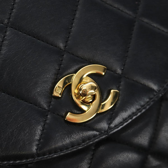 CHANEL Matelasse Chain Backpack Lamb Skin Black Gold Tone CC Auth BA14567M