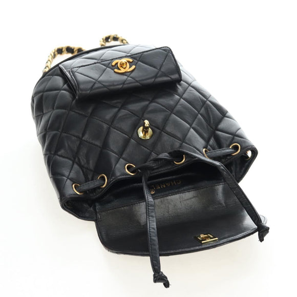 CHANEL Matelasse Chain Backpack Lamb Skin Black Gold Tone CC Auth BA14567M