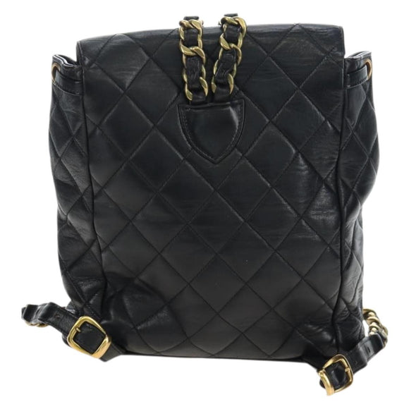 CHANEL Matelasse Chain Backpack Lamb Skin Black Gold Tone CC Auth BA14567M