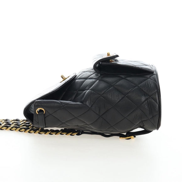 CHANEL Matelasse Chain Backpack Lamb Skin Black Gold Tone CC Auth BA14567M