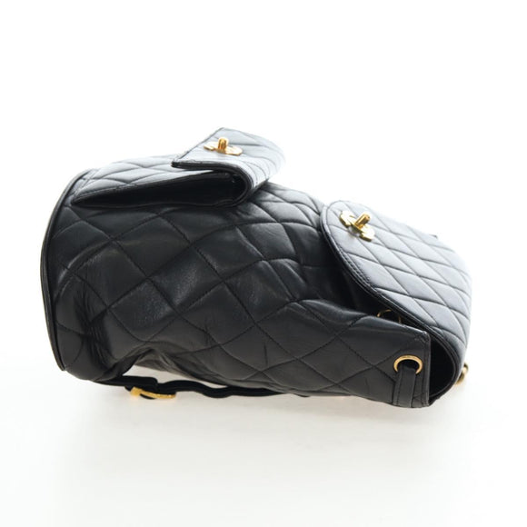 CHANEL Matelasse Chain Backpack Lamb Skin Black Gold Tone CC Auth BA14567M