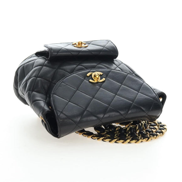 CHANEL Matelasse Chain Backpack Lamb Skin Black Gold Tone CC Auth BA14567M