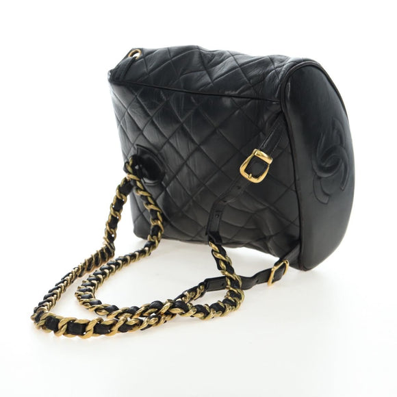 CHANEL Matelasse Chain Backpack Lamb Skin Black Gold Tone CC Auth BA14567M