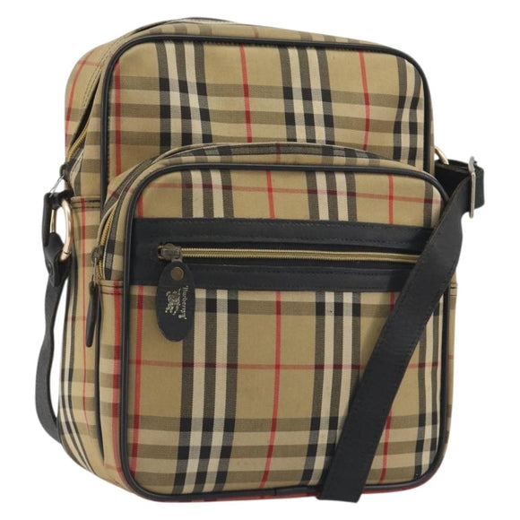 Burberrys Nova Check Shoulder Bag Canvas Beige Gold Tone Auth BA14568