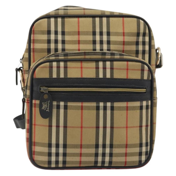 Burberrys Nova Check Shoulder Bag Canvas Beige Gold Tone Auth BA14568