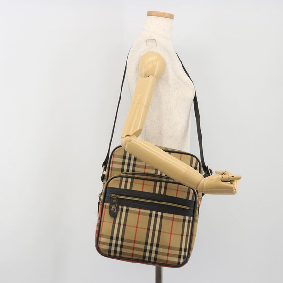 Burberrys Nova Check Shoulder Bag Canvas Beige Gold Tone Auth BA14568