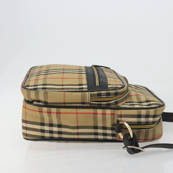 Burberrys Nova Check Shoulder Bag Canvas Beige Gold Tone Auth BA14568