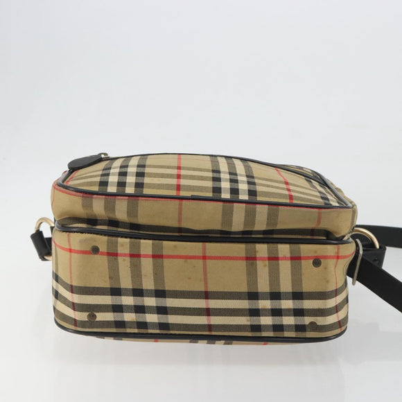Burberrys Nova Check Shoulder Bag Canvas Beige Gold Tone Auth BA14568
