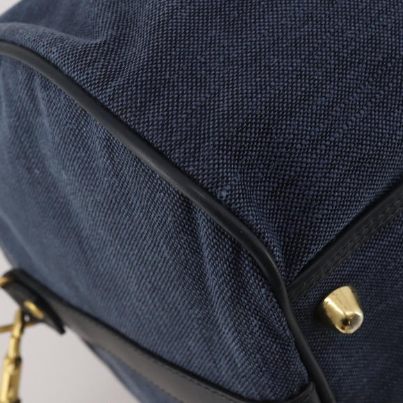 GUCCI Boston Bag Canvas 2way Navy Gold Tone 012 123 0254 Auth BA14569