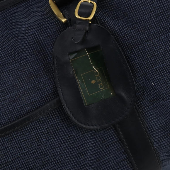GUCCI Boston Bag Canvas 2way Navy Gold Tone 012 123 0254 Auth BA14569