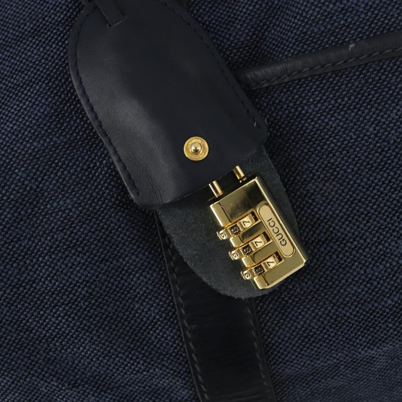 GUCCI Boston Bag Canvas 2way Navy Gold Tone 012 123 0254 Auth BA14569