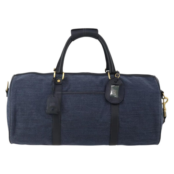 GUCCI Boston Bag Canvas 2way Navy Gold Tone 012 123 0254 Auth BA14569