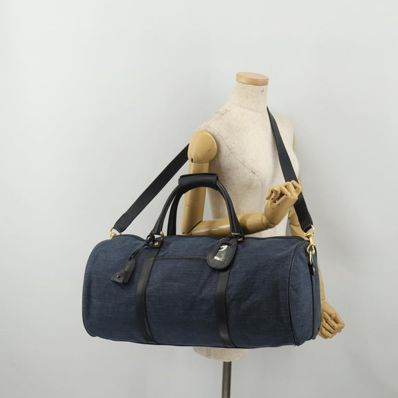 GUCCI Boston Bag Canvas 2way Navy Gold Tone 012 123 0254 Auth BA14569